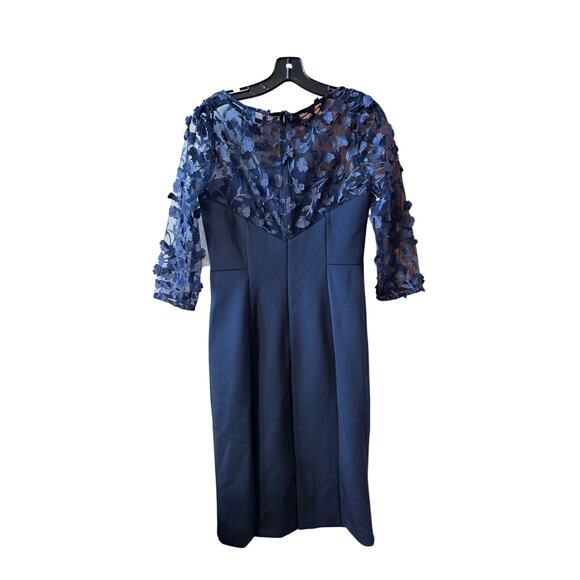 Eliza crepe scuba lace navy dress size 6 - Picture 4 of 10